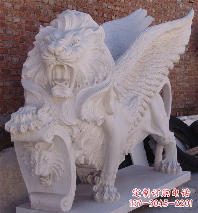 泰安汉白玉圣马可飞狮石雕，精致品质保证