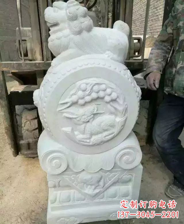 泰安中领雕塑出品,精雕细琢汉白玉狮子门墩