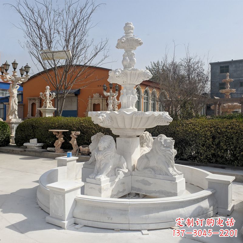 泰安定制白玉狮子喷泉雕塑