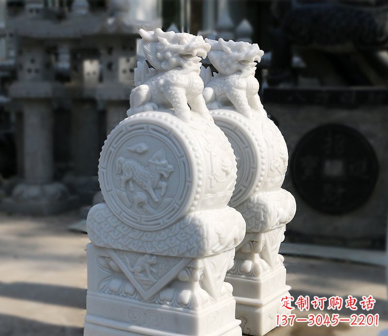 泰安汉白玉狮子辟邪门墩雕塑