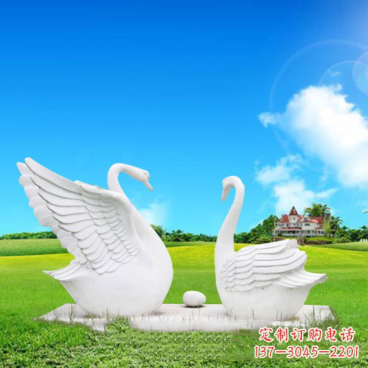 泰安精美石雕天鹅情侣动物雕塑摆件