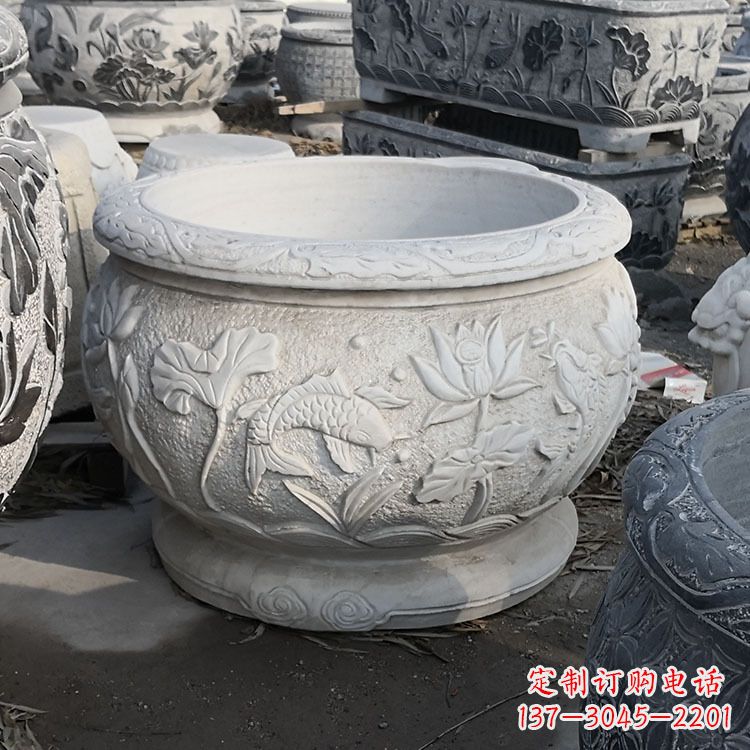 泰安中领雕塑汉白玉石鱼缸雕塑,是一种精美的装…