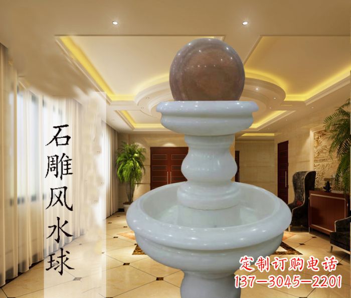 泰安尊贵精致的汉白玉双层风水球石雕