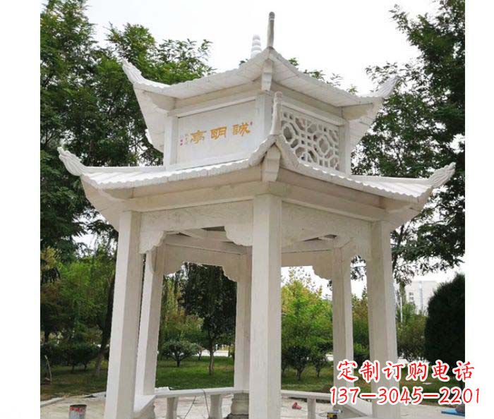 泰安高雅典雅的汉白玉双层六角凉亭石雕
