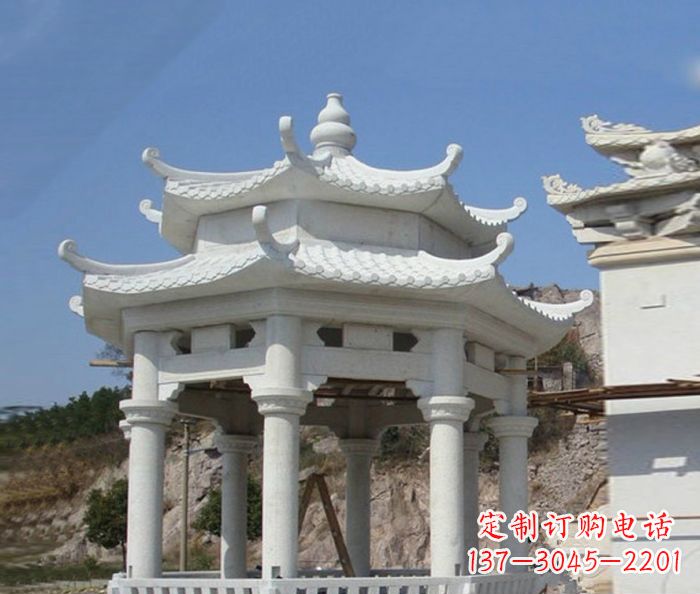 泰安精美汉白玉双层石凉亭雕塑