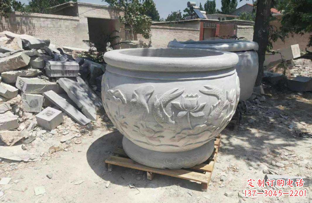 泰安汉白玉水缸,精美完美的雕刻纪念