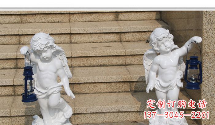 泰安领雕塑-汉白玉小天使公园西方人物路灯石雕