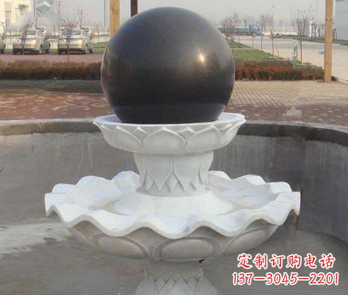 泰安汉白玉小型风水球喷泉石雕
