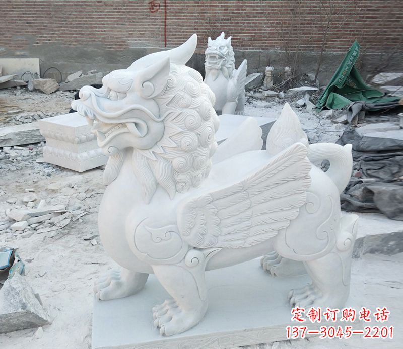 泰安汉白玉獬豸独角兽石雕