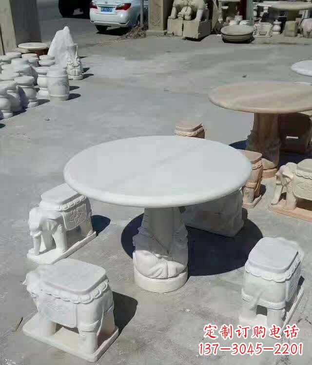 泰安百变汉白玉圆形石桌凳,让家居更具格调