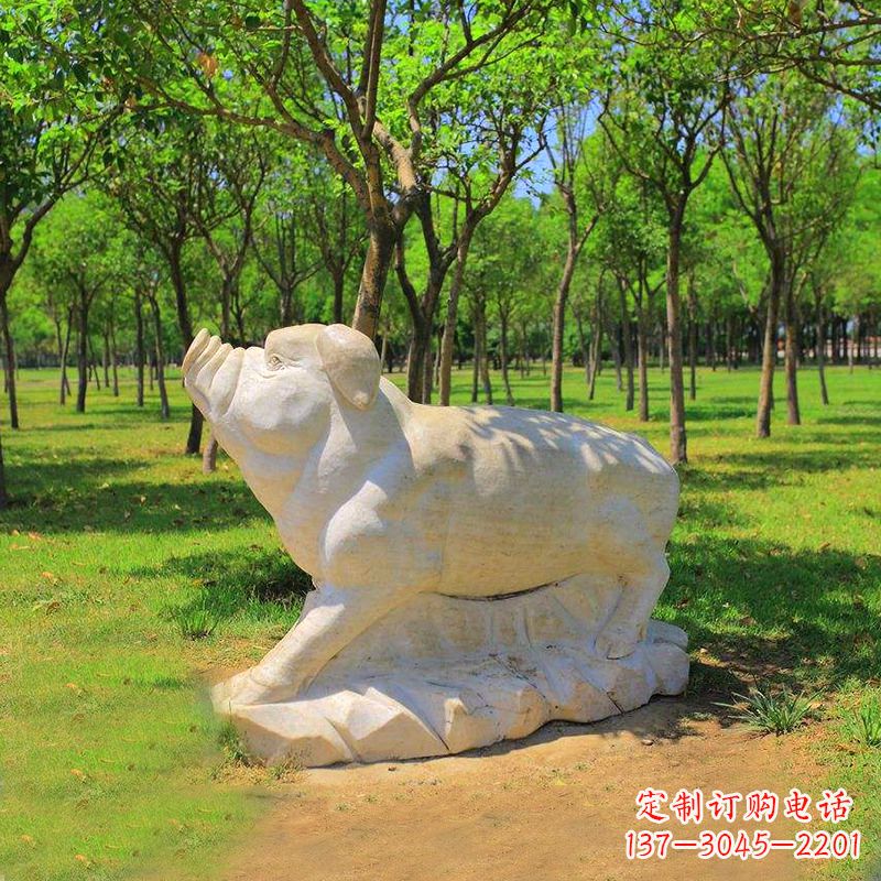 泰安传统十二生肖精美手工猪石雕动物雕塑