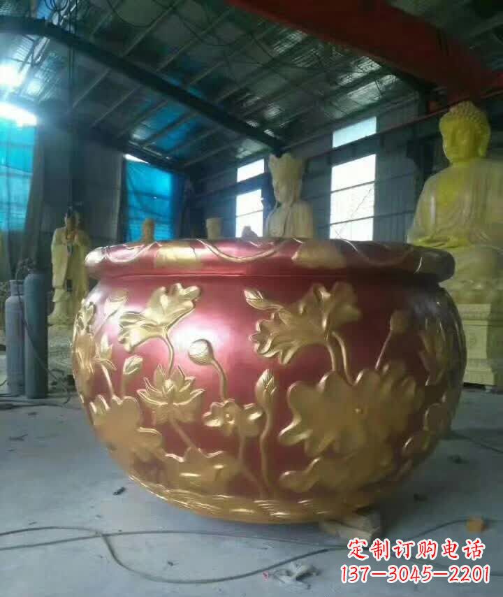 泰安荷花浮雕水缸铜雕塑