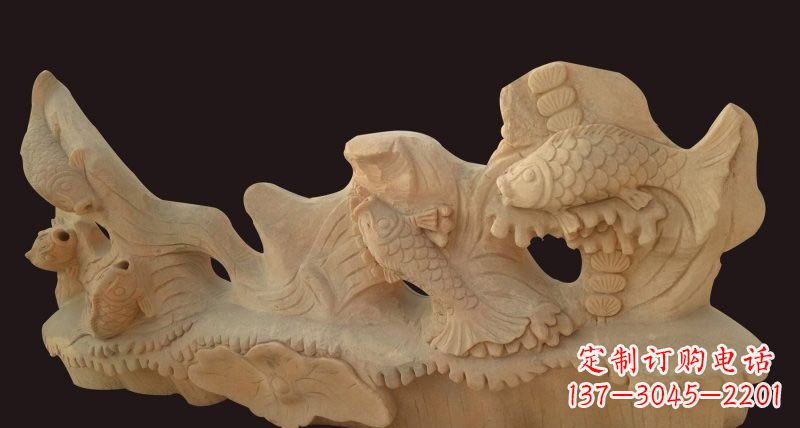 泰安荷花鲤鱼石雕,精美绝伦