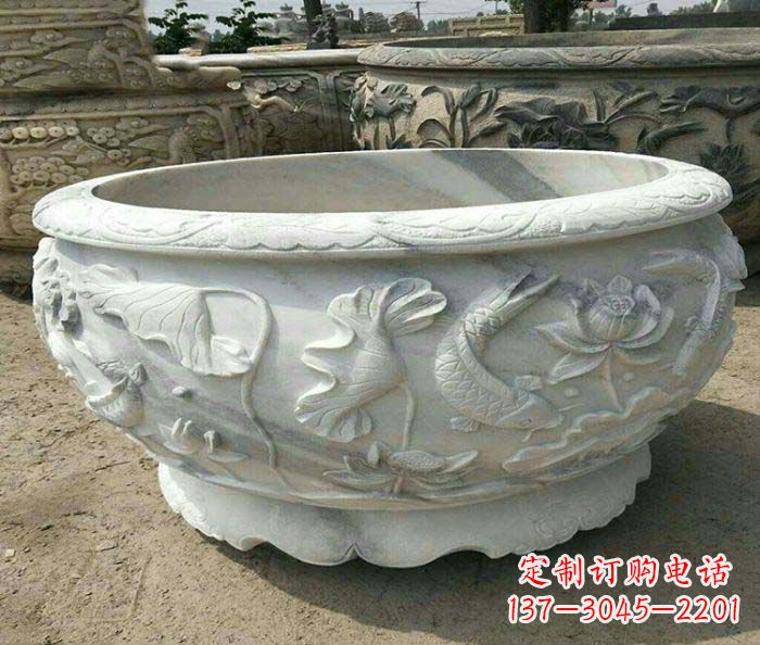 泰安荷花鲤鱼石雕招财水缸