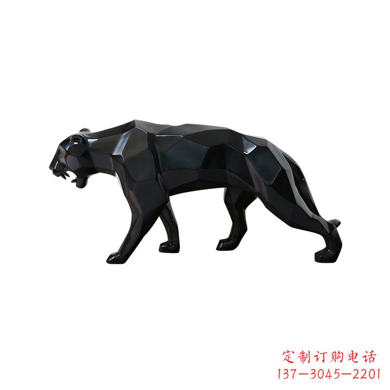 泰安黑色块面豹子玻璃钢雕塑