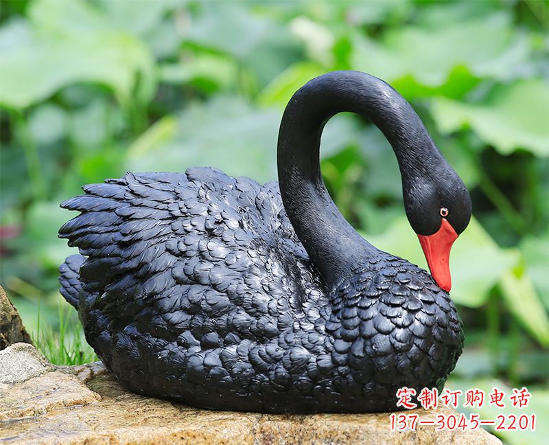 泰安玻璃钢黑色曲颈天鹅雕塑