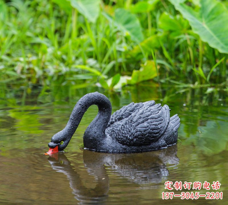 泰安黑天鹅喝水款-池塘水塘装饰动物雕塑摆件
