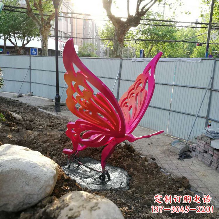 泰安红色不锈钢蝴蝶园林摆件