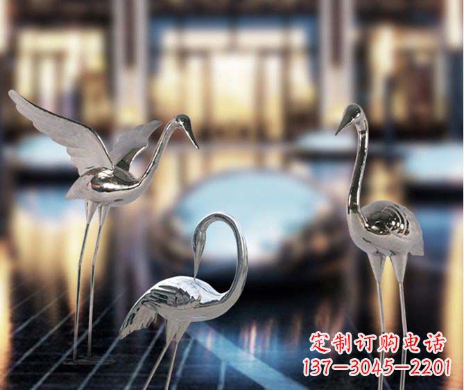 泰安精致镜面不锈钢仙鹤雕塑