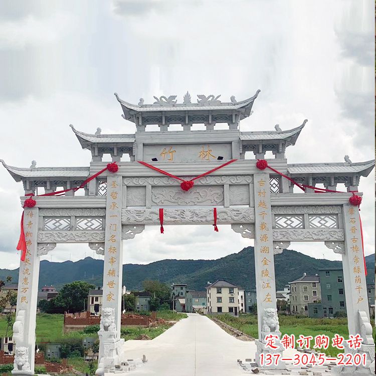 泰安花岗岩三门石牌坊雕塑