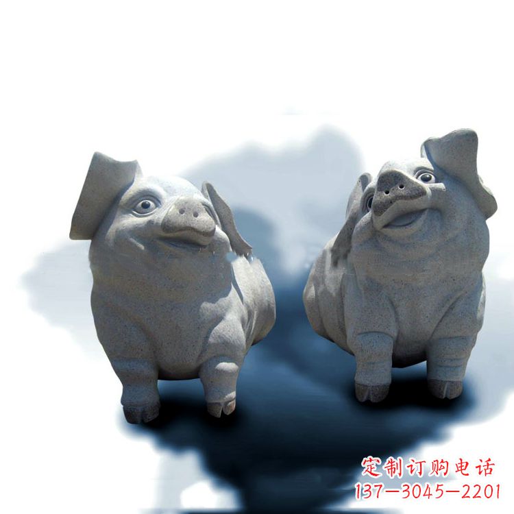 泰安花岗岩石雕猪-可爱的福猪生肖动物雕塑