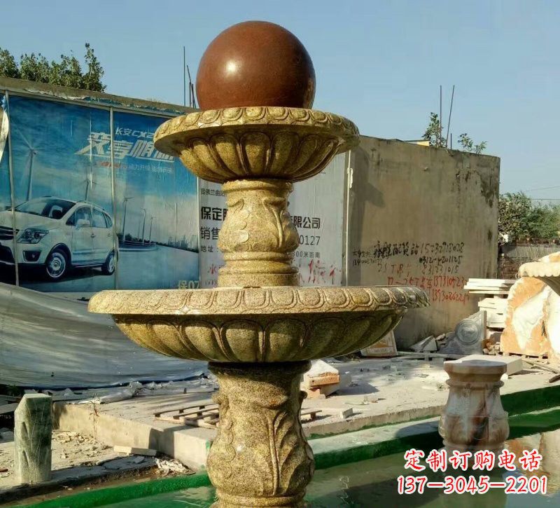 泰安精美花岗岩双层风水球雕塑