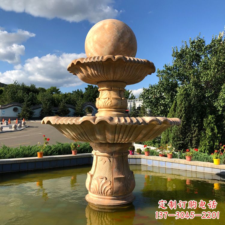 泰安经典黄锈石喷泉装饰雕塑
