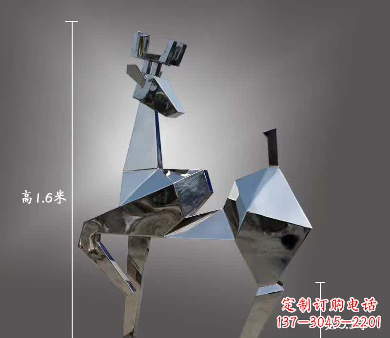 泰安回头梅花鹿几何不锈钢雕塑
