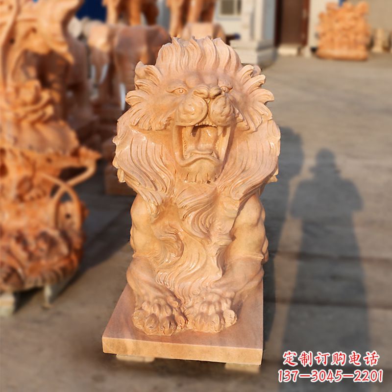 泰安象征力量的汇丰狮子红石雕