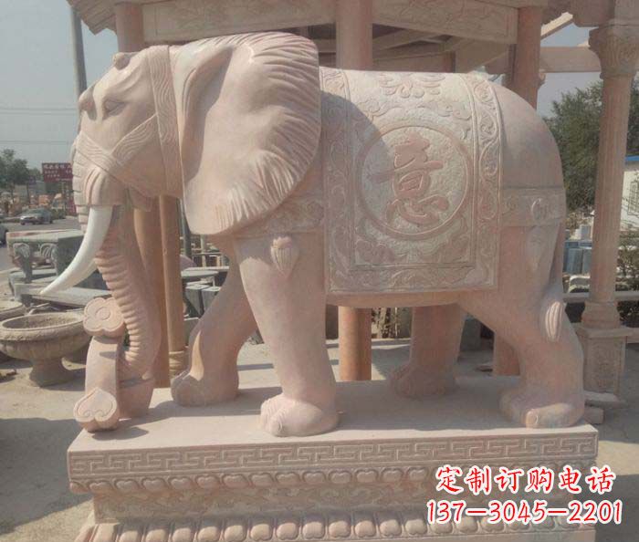 泰安传神雕刻,精美雕塑——吉祥如意大象晚霞红门口石雕