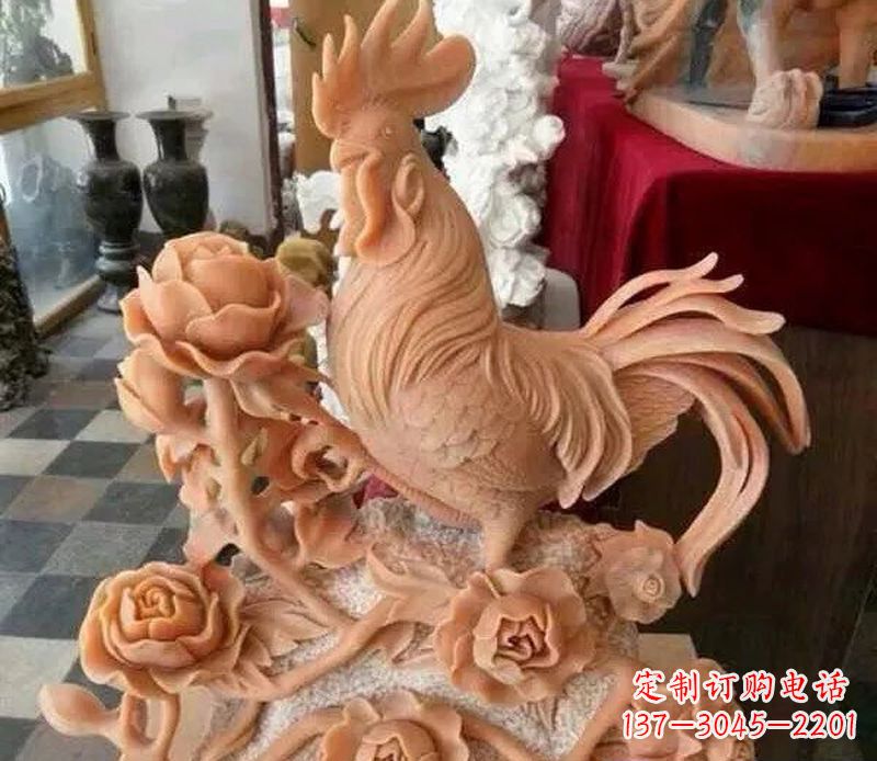 泰安国家元素:吉祥如意公鸡石雕