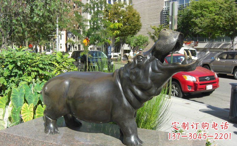 泰安街边河马景观铜雕