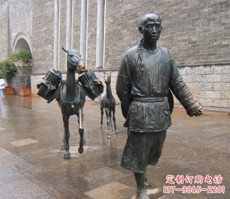 泰安中领雕塑专业定制古代人物小品毛驴铜雕