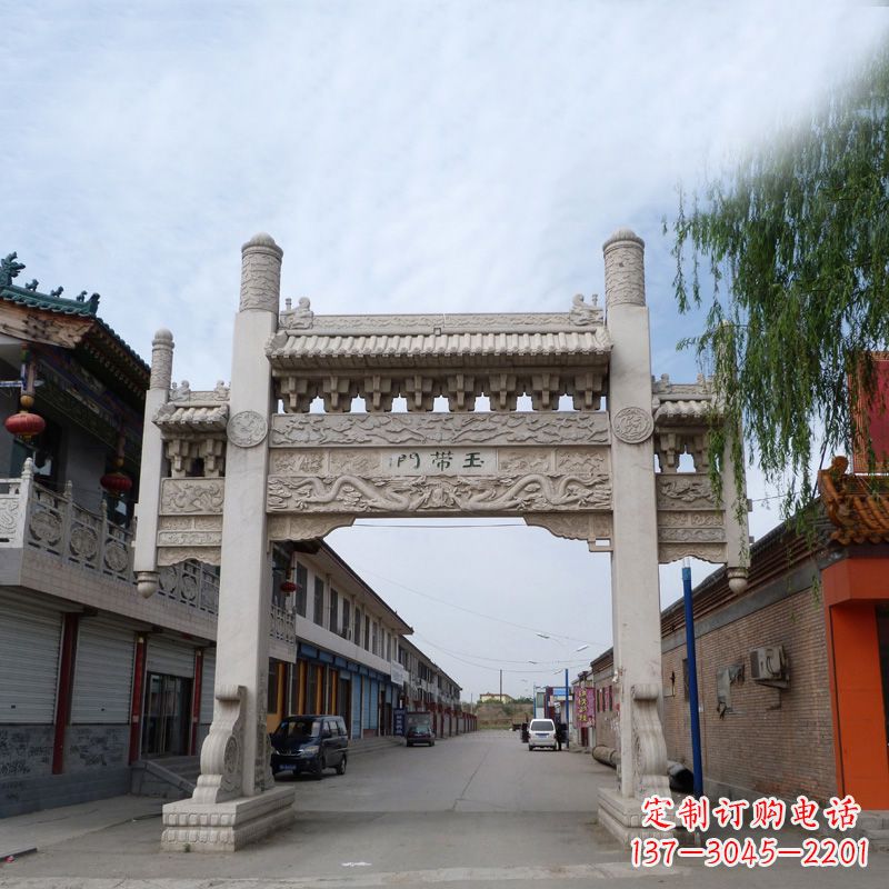 泰安精美的汉白玉门石牌坊雕塑