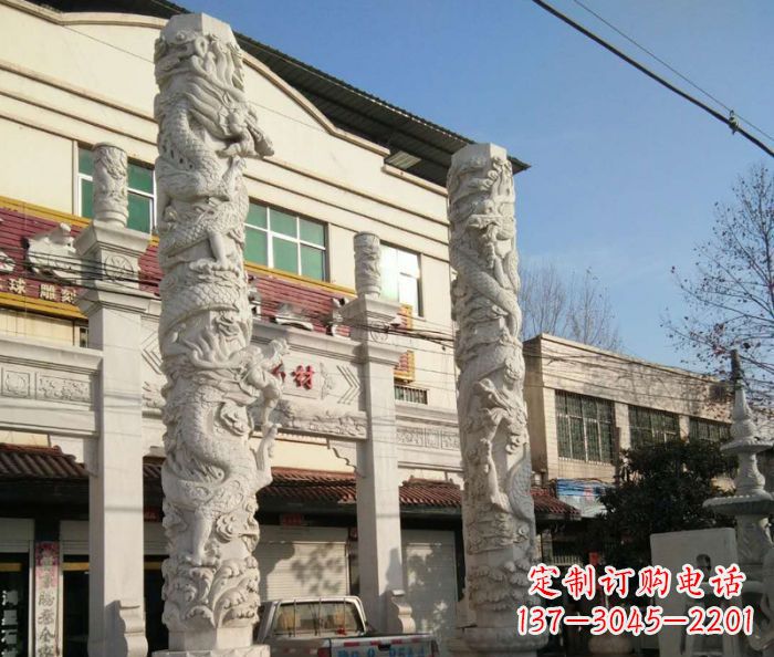 泰安景区大理石龙柱石雕 (2)