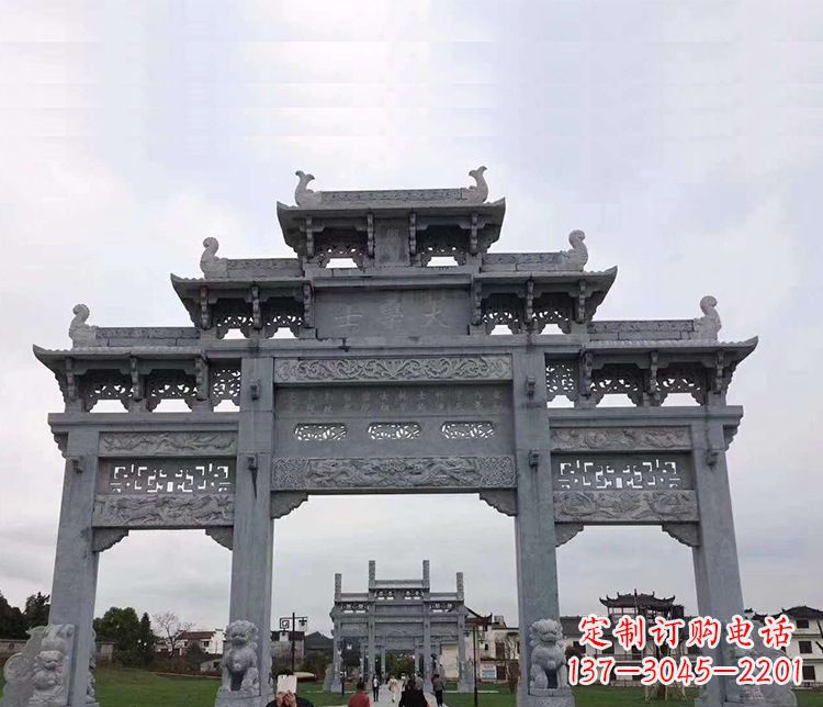 泰安景区仿古三门五楼石牌坊石雕