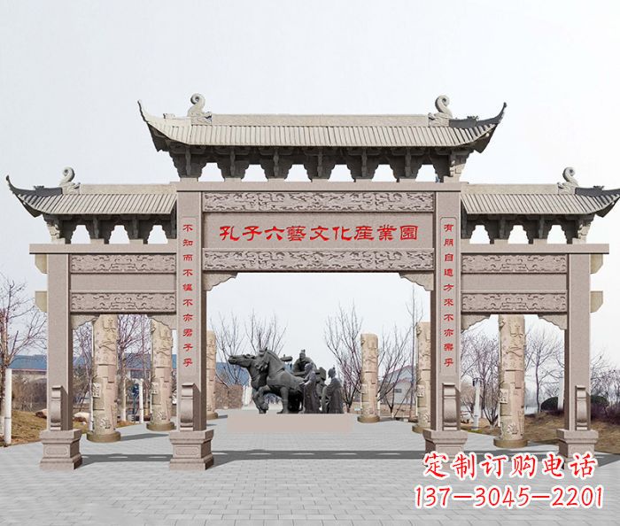 泰安景区三门石雕牌坊-高质美观可靠的雕塑装置