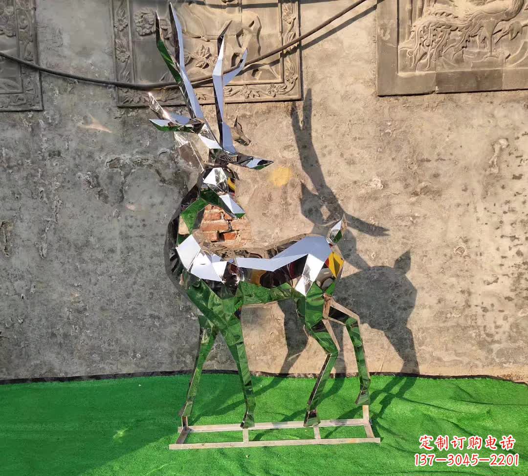泰安镜面不锈钢几何梅花鹿雕塑