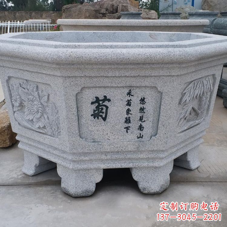 泰安菊花-中式砂岩花盆雕塑