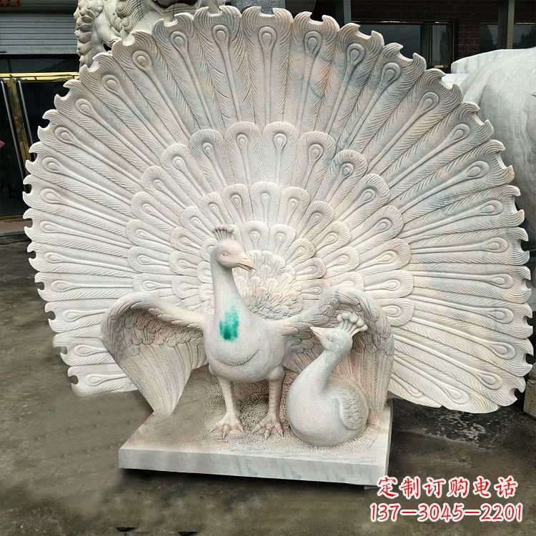 泰安汉白玉孔雀雕塑,传统工艺精致塑造