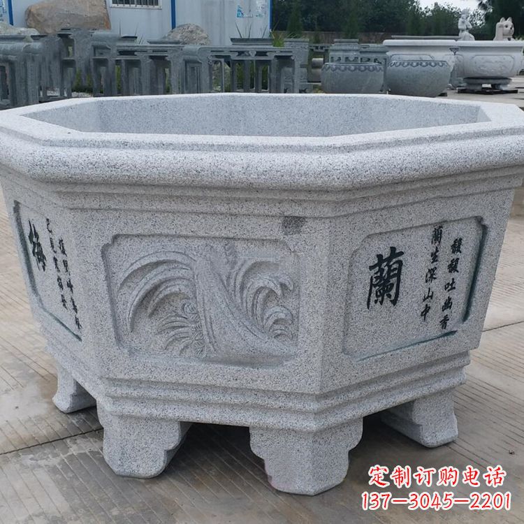 泰安兰花-中式砂岩花盆雕塑