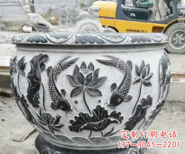 泰安鲤鱼石浮雕水缸,清新雅致