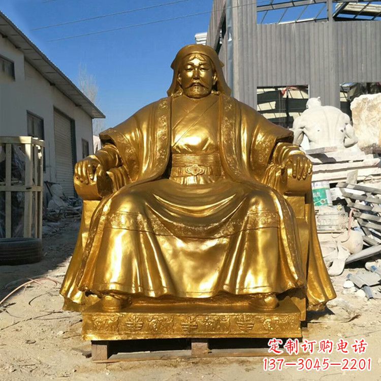 泰安鎏金成吉思汗铜雕-中国历史伟人古代著名人物雕像