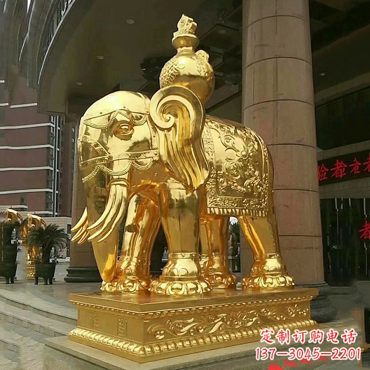 泰安鎏金大门大象铜雕,招财辟邪吉祥动物雕塑