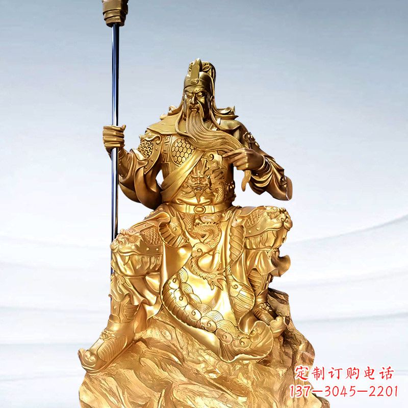 泰安全新鎏金五虎上将关羽铜雕,精致细腻!