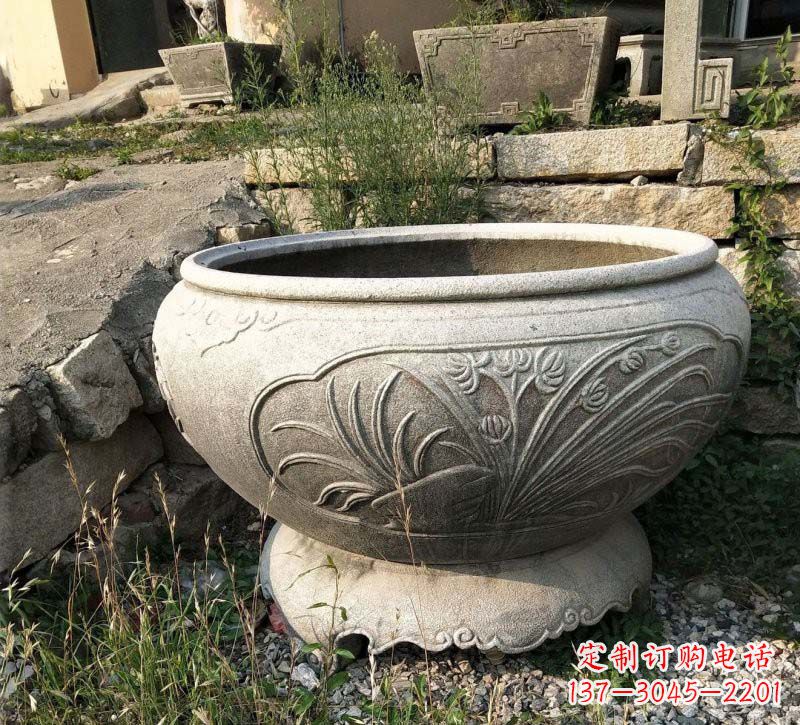 泰安中领雕塑梅兰竹菊浮雕石水缸