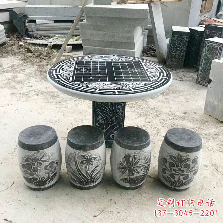 泰安精美梅兰竹菊形石桌凳,无与伦比的艺术美感