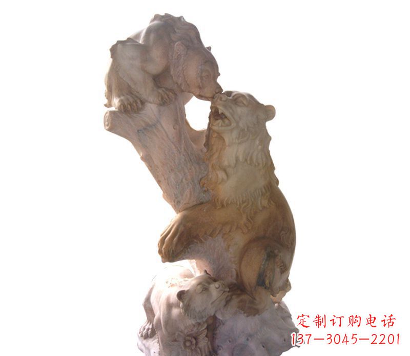 泰安母子狗熊石雕公园动物雕塑