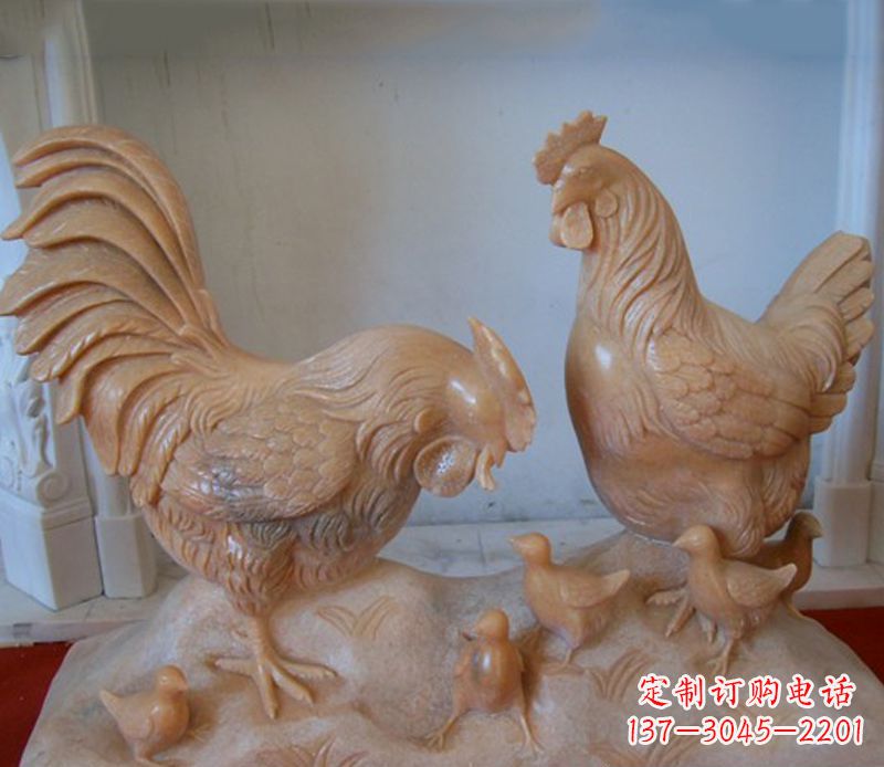泰安中领雕塑--精致石雕母子鸡动物雕塑