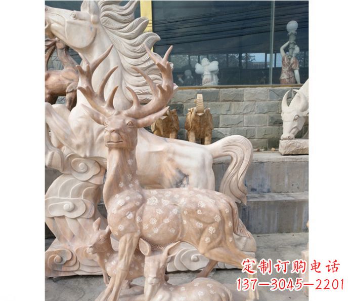 泰安母子梅花鹿公园动物石雕